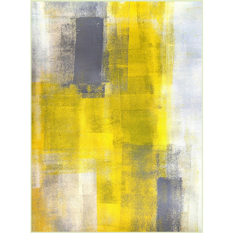 Yellow and gray contemporary carpet polyester brushstroke painting printed carpet washable non-slip backing carpet for living room