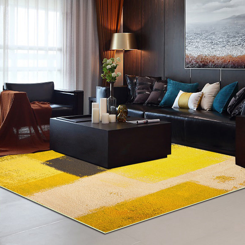 Yellow and gray contemporary carpet polyester brushstroke painting printed carpet washable non-slip backing carpet for living room