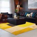Yellow and gray contemporary carpet polyester brushstroke painting printed carpet washable non-slip backing carpet for living room