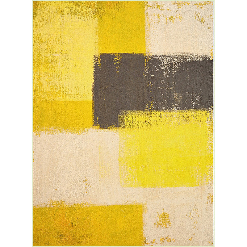 Yellow and gray contemporary carpet polyester brushstroke painting printed carpet washable non-slip backing carpet for living room