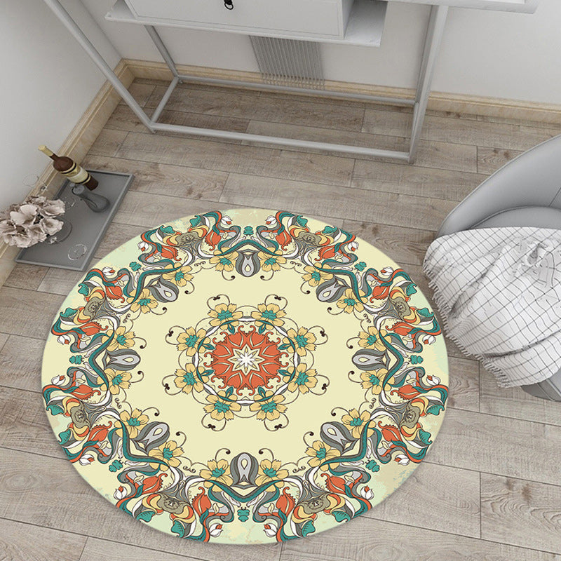 Vintage Floral Print Rug Yellow Fleece Rug Machine Washable Non-Slip Rug for the Bedroom
