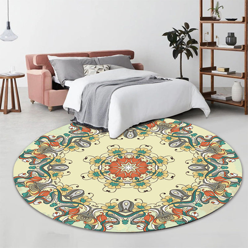 Vintage Floral Print Rug Yellow Fleece Rug Machine Washable Non-Slip Rug for the Bedroom