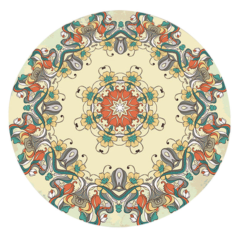 Vintage Floral Print Rug Yellow Fleece Rug Machine Washable Non-Slip Rug for the Bedroom