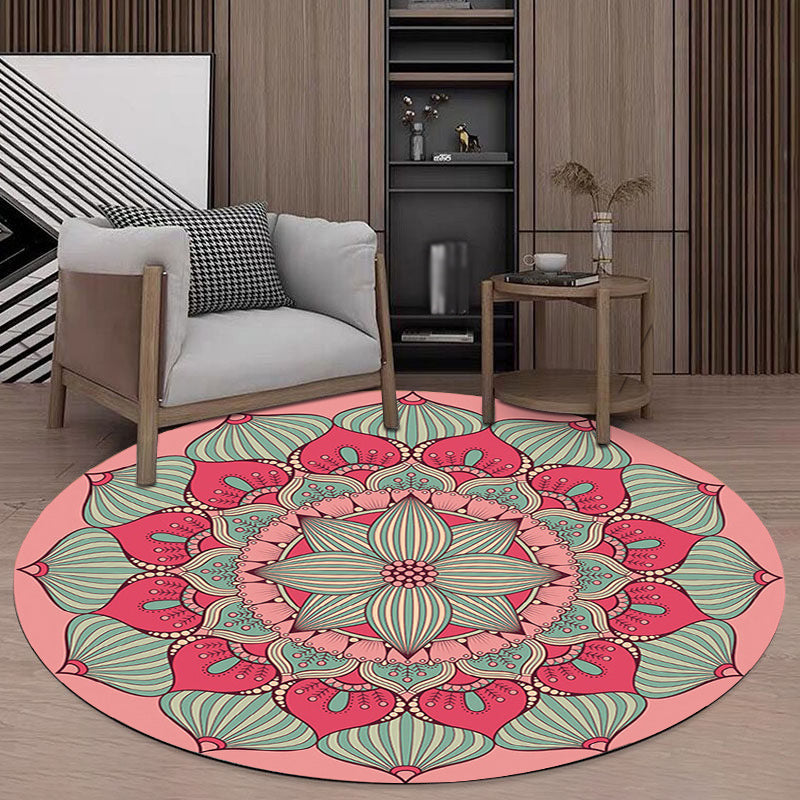 Vintage Floral Print Rug Pink Flannel Rug Machine Washable Non-Slip Rug for Bedroom