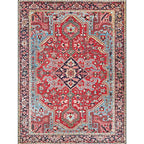 Red Bedroom Rug Moroccan Medallion Flower Pattern Rug Polyester Pet Friendly Non-Slip Back Rug
