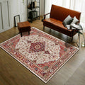 Moroccan Living Room Rug in Red Medallion Flower Pattern Rug Polyester Non-Slip Pet-Friendly Area Rug