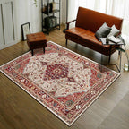 Moroccan Living Room Rug in Red Medallion Flower Pattern Rug Polyester Non-Slip Pet-Friendly Area Rug