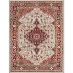 Moroccan Living Room Rug in Red Medallion Flower Pattern Rug Polyester Non-Slip Pet-Friendly Area Rug