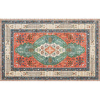 Persian Moroccan rug with orange medallion flower pattern rug polyester washable non-slip rug for home decor