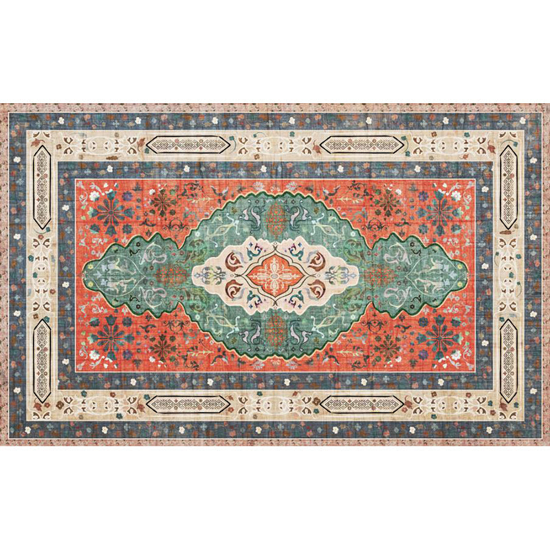 Persian Moroccan rug with orange medallion flower pattern rug polyester washable non-slip rug for home decor