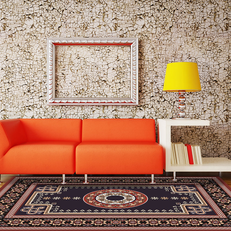 Moroccan Living Room Rug in Brown Medallion Flower Pattern Carpet Polyester Non-slip Washable Rug