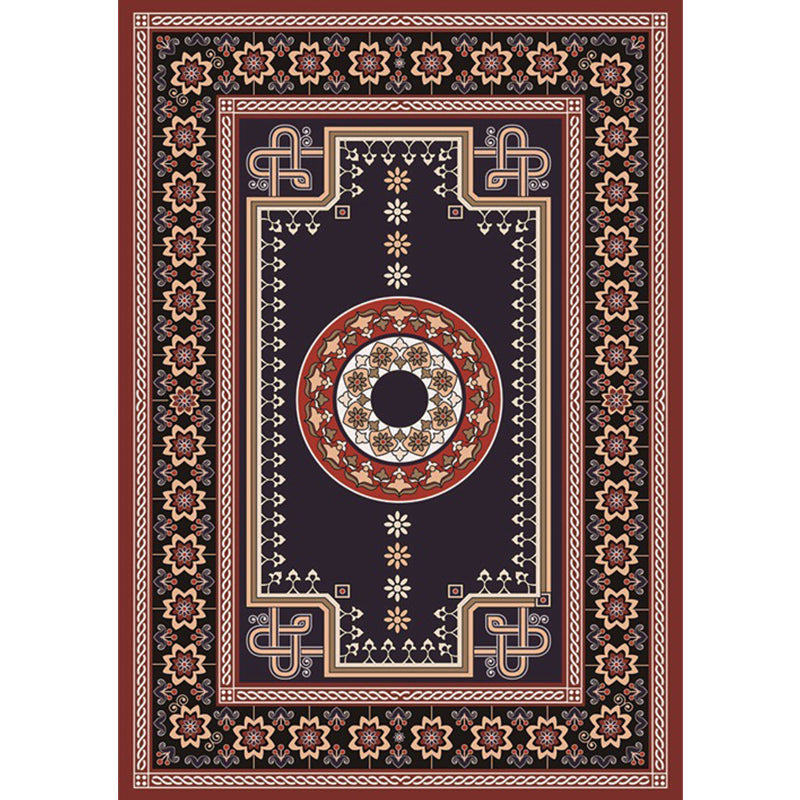Moroccan Living Room Rug in Brown Medallion Flower Pattern Carpet Polyester Non-slip Washable Rug