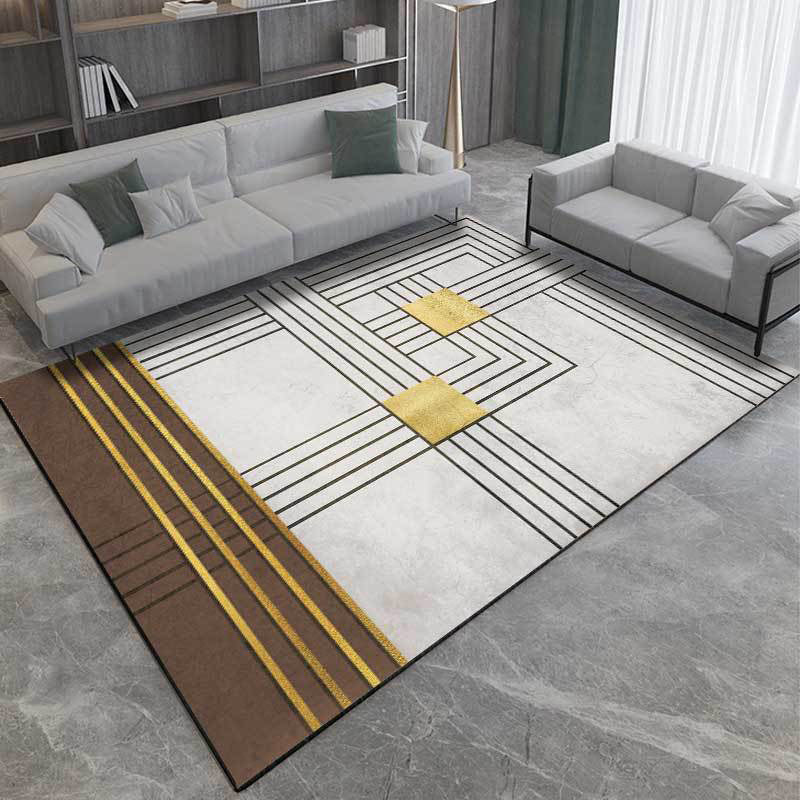 Gray and Brown Modern Rug Polyester Striped Pattern Rug Washable Non-Slip Back Rug for Living Room