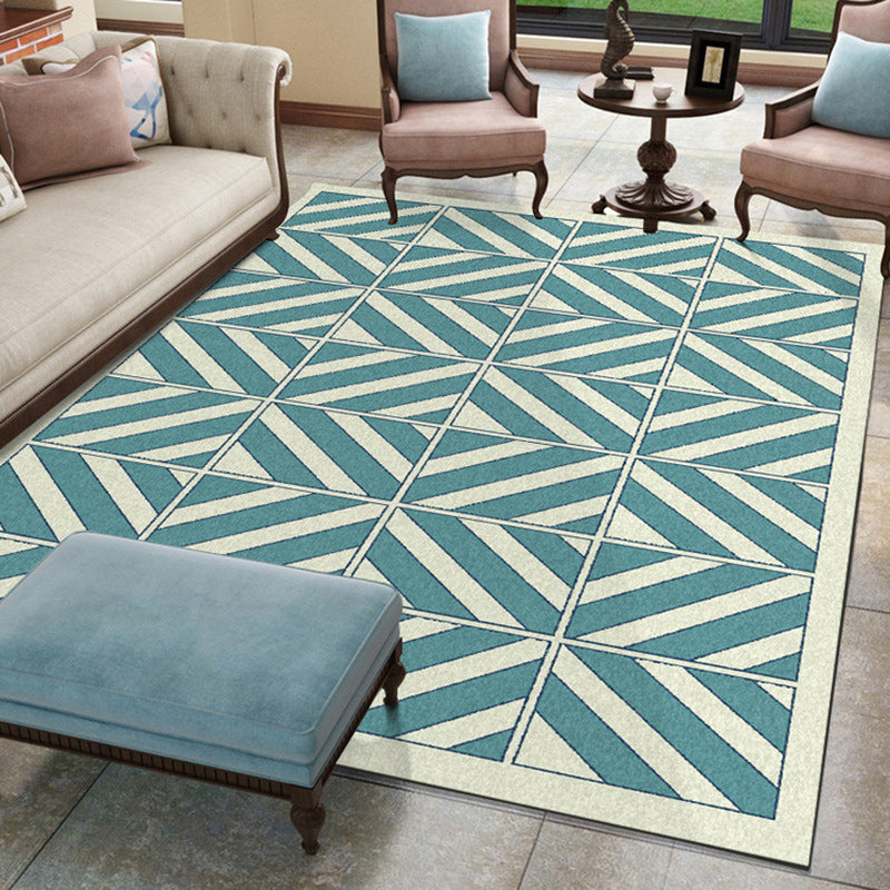 Unique geometric patterned rug green modern rug polyester washable non-slip backing rug for the living room