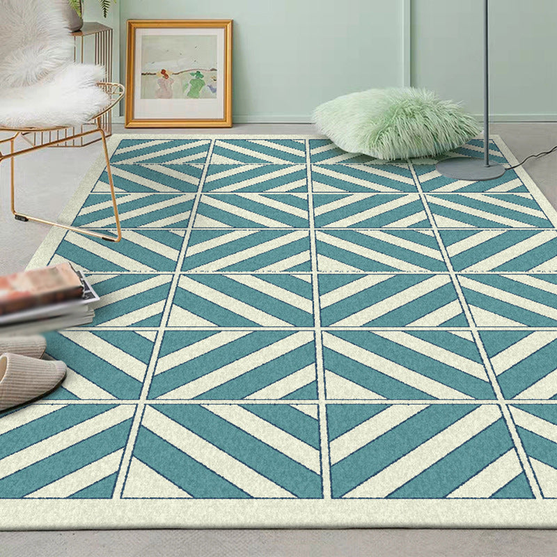 Unique geometric patterned rug green modern rug polyester washable non-slip backing rug for the living room