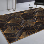 Black and gold modern carpet polyester geometric print carpet washable non-slip backing carpet for living room