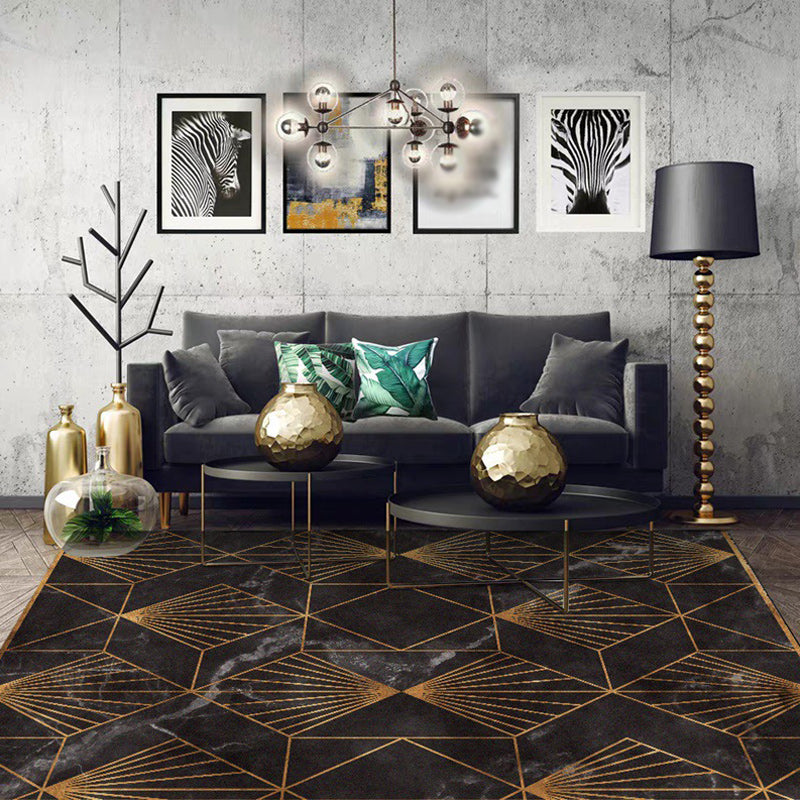 Black and gold modern carpet polyester geometric print carpet washable non-slip backing carpet for living room