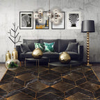 Black and gold modern carpet polyester geometric print carpet washable non-slip backing carpet for living room