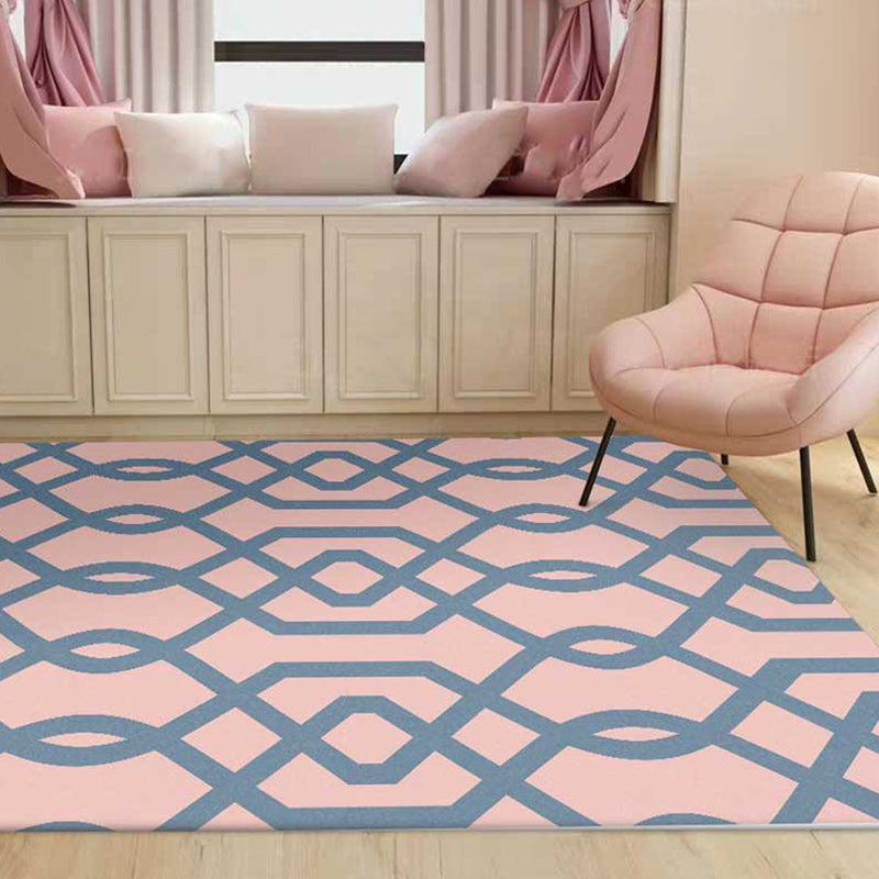 Simple geometric rug Pink Polyester rug machine washable non-slip backing rug for the bedroom