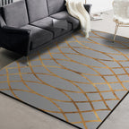 Contemporary geometric pattern rug gray and gold polyester rug machine washable non-slip backing rug for the bedroom