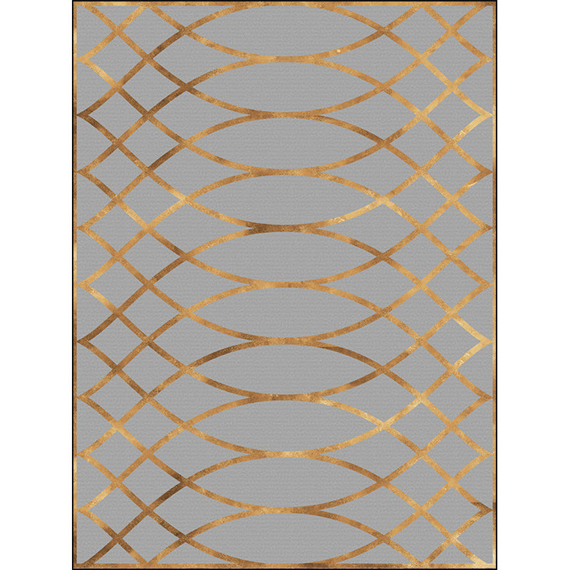 Contemporary geometric pattern rug gray and gold polyester rug machine washable non-slip backing rug for the bedroom