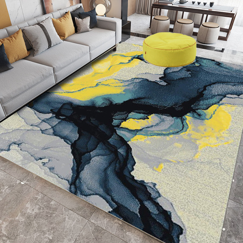 Contemporary watercolor pattern rug Multicolored polyester rug Washable rug for the living room