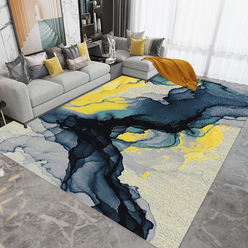 Contemporary watercolor pattern rug Multicolored polyester rug Washable rug for the living room