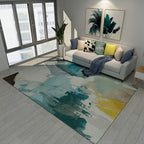 New Brush Stroke Painting Pattern Rug Blue and Yellow Polyester Rug Washable Rug for the Living Room