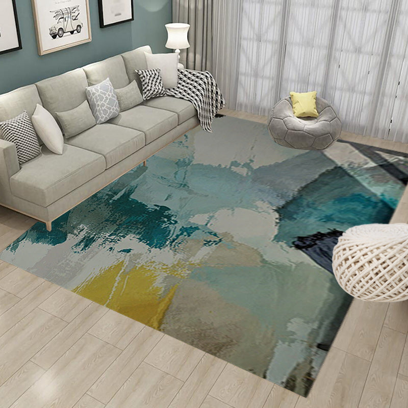 New Brush Stroke Painting Pattern Rug Blue and Yellow Polyester Rug Washable Rug for the Living Room
