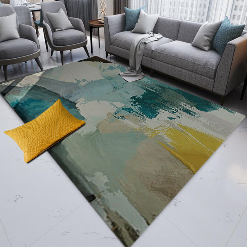 New Brush Stroke Painting Pattern Rug Blue and Yellow Polyester Rug Washable Rug for the Living Room