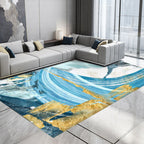 Modern watercolor pattern carpet blue polyester carpet washable non-slip bottom carpet for the living room