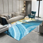 Modern watercolor pattern carpet blue polyester carpet washable non-slip bottom carpet for the living room
