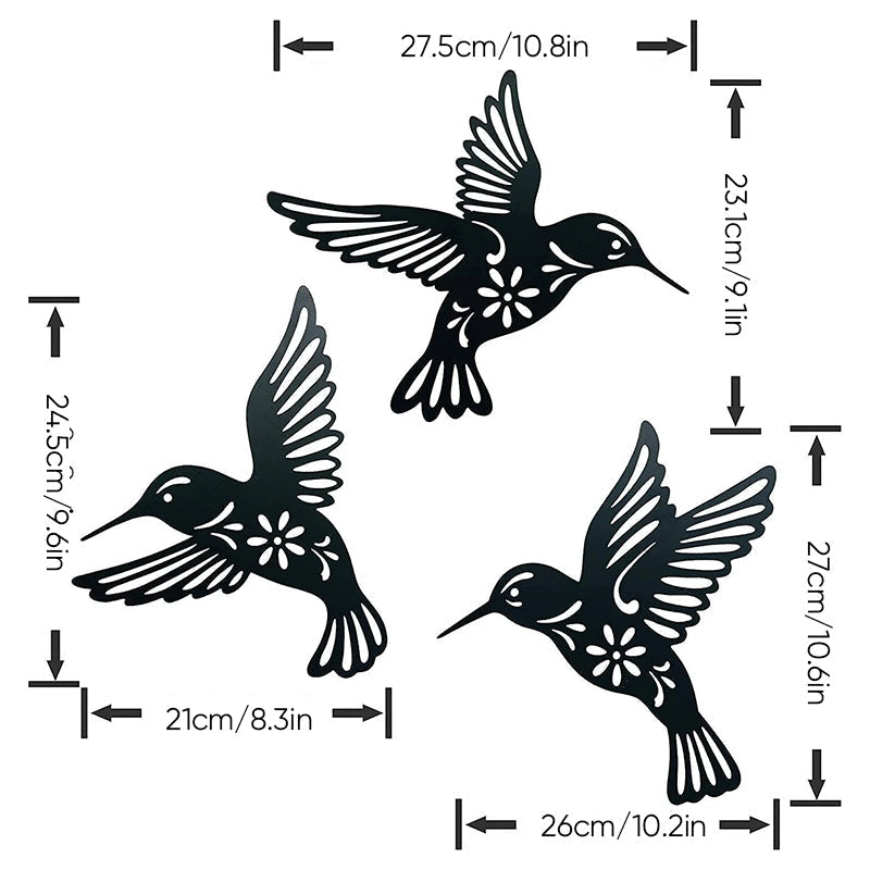 Set of 3 Metal Hummingbird Wall Art Decoration