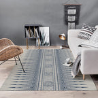 Southwest Living Room Rug in Gray Tribal Triangle Circle Pattern Rug Polyester Non-Slip Pet Friendly Area Rug