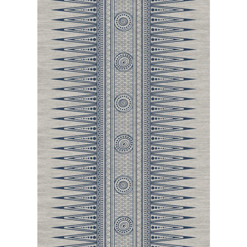 Southwest Living Room Rug in Gray Tribal Triangle Circle Pattern Rug Polyester Non-Slip Pet Friendly Area Rug