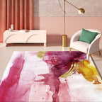 Pink Bedroom Rug Modern Abstract Watercolor Pattern Rug Polyester Stain Resistant Washable Rug