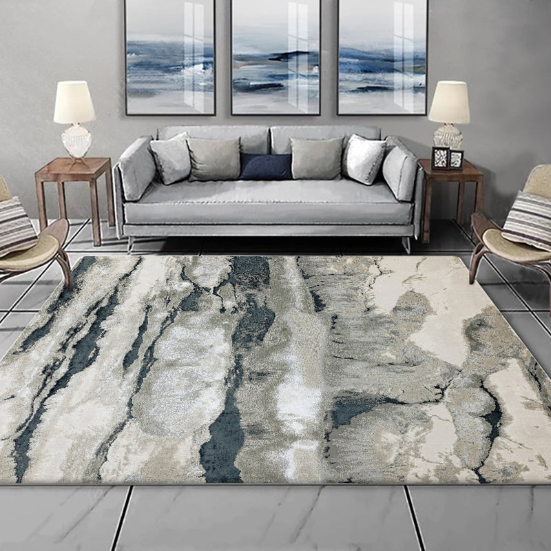 Minimalist Modern Rug in Gray Abstract Landscape Pattern Rug Polyester Washable Rug for Home Decor