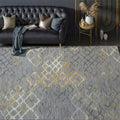 Gray Bedroom Rug Modern Abstract Grid Pattern Area Rug Polyester Stain Resistant Machine Washable Rug