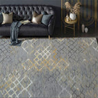 Gray Bedroom Rug Modern Abstract Grid Pattern Area Rug Polyester Stain Resistant Machine Washable Rug