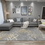 Gray Bedroom Rug Modern Abstract Grid Pattern Area Rug Polyester Stain Resistant Machine Washable Rug