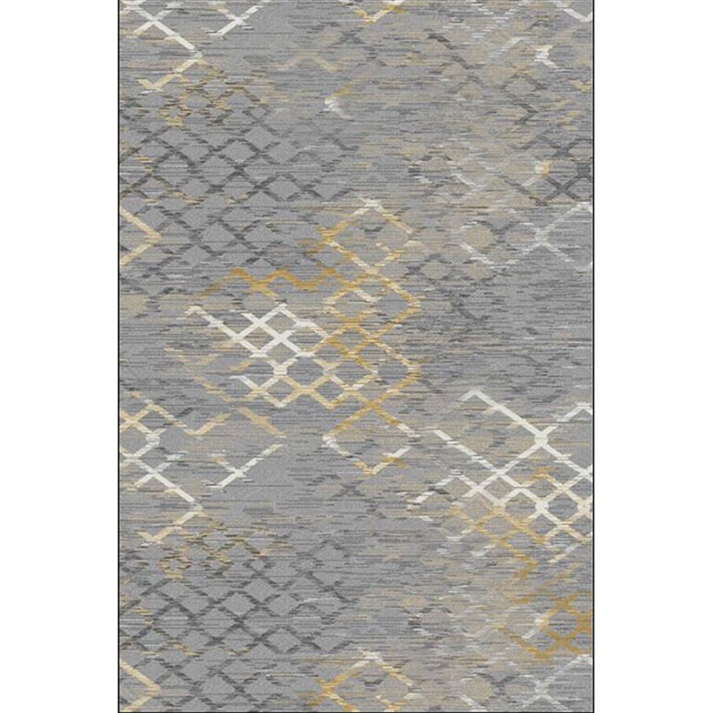 Gray Bedroom Rug Modern Abstract Grid Pattern Area Rug Polyester Stain Resistant Machine Washable Rug
