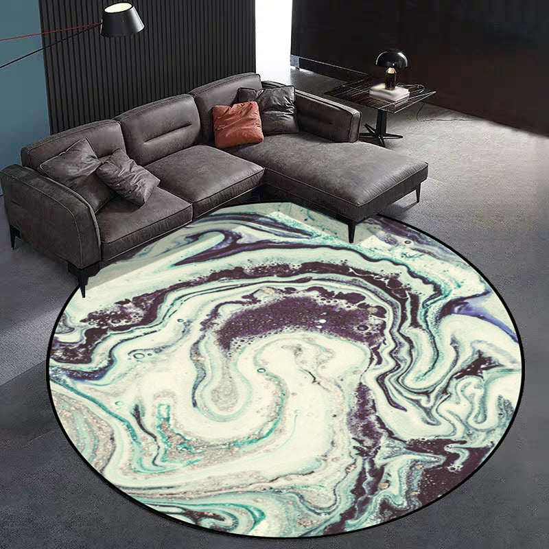Teal Bedroom Rug Modern Abstract Marble Pattern Area Rug Polyester Machine Washable Stain Resistant Rug