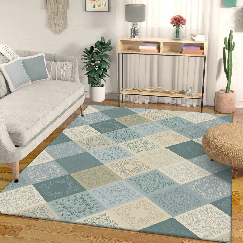 Eastern Moroccan rug in yellow and green checked pattern rug polyester non-slip backing rug for home decor