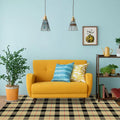 Modern living room carpet in yellow checked dotted line print carpet polyester non-slip backing washable carpet