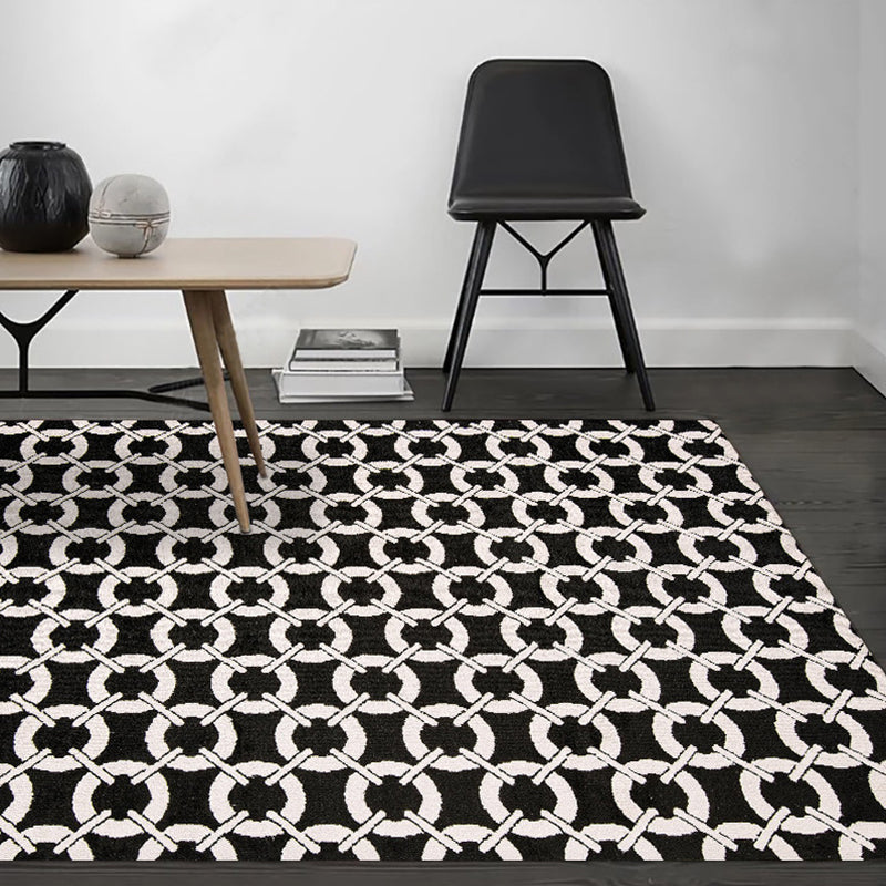 Modern living room rug in black mesh circle stripe print rug Polyester Washable pet-friendly area rug