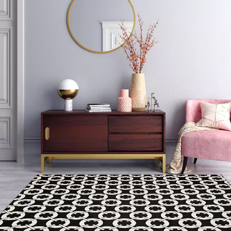 Modern living room rug in black mesh circle stripe print rug Polyester Washable pet-friendly area rug