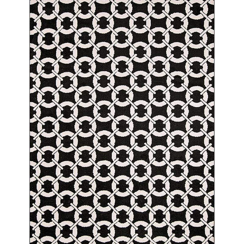 Modern living room rug in black mesh circle stripe print rug Polyester Washable pet-friendly area rug