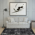Black Industrial Floor Rug Polyester Abstract Rug Washable Non-Slip Underlay Flooring for Living Room