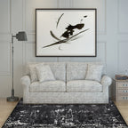 Black Industrial Floor Rug Polyester Abstract Rug Washable Non-Slip Underlay Flooring for Living Room