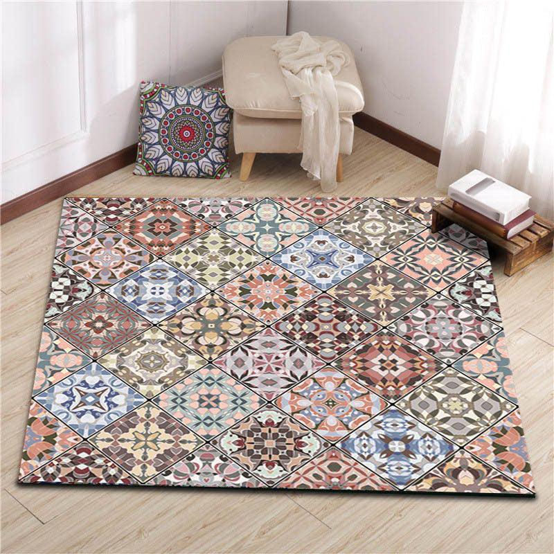 American Moroccan carpet in pink diamond geometric floral pattern carpet polyester non-slip carpet for home decor